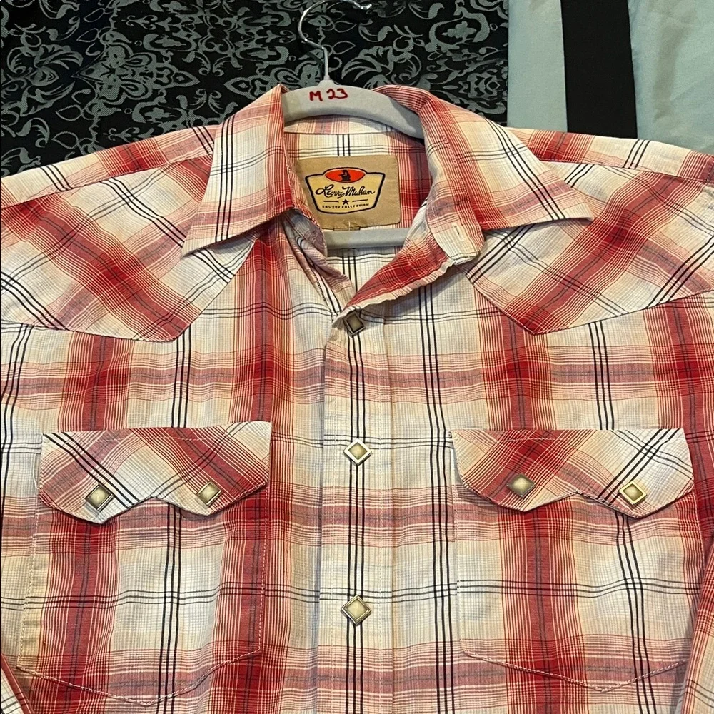 Larry MAHAN Red and White Plaid Button Down Shirt, stylish - Picture 4 of 10
